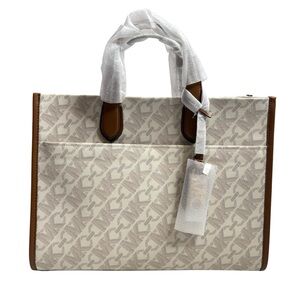 MICHAEL KORS Cream Beige and Brown Monogram Vanilla Travel Tote Bag NWT $358